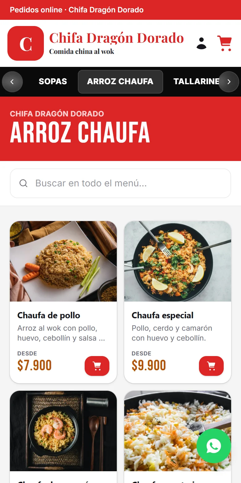 Carta digital con QR de un chifa de Iquique en el celular